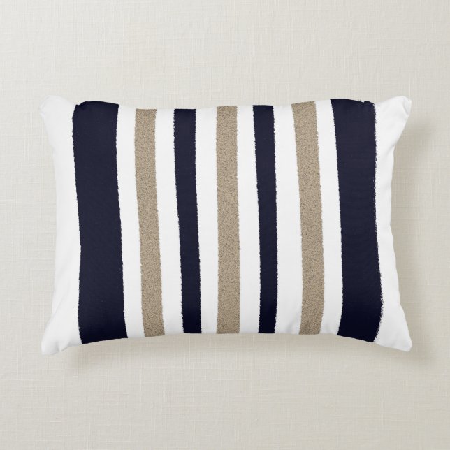 Navy / Beige / Weißbuch Streifen Dekokissen (Vorderseite)