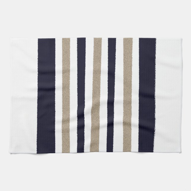 Navy / Beige / Weißbuch Streifen Geschirrtuch (Horizontal)