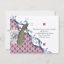 Navy & Berry Berry Elegant Damask Peacock Wedding Einladung