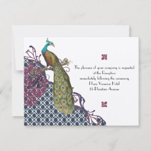 Navy & Berry Berry Elegant Damask Peacock Wedding Einladung