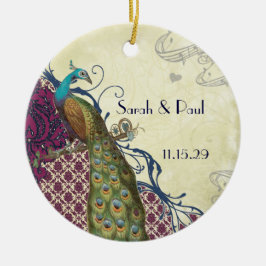 Navy & Berry Berry Elegant Damask Peacock Wedding Keramikornament
