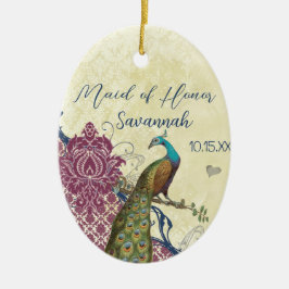 Navy & Berry Berry Elegant Damask Peacock Wedding Keramikornament