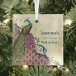 Navy & Berry Berry Elegant Damask Peacock Wedding Ornament Aus Glas<br><div class="desc">Navy und Berry Berry Elegant Damask Peacock Wedding Ornaments. Romantische Elegante und Whimsikbrücke,  Trauzeugin,  Blütenmädchen,  Brautmutter,  Groommutter,  Brautgroßmutter,  Hochzeitsfeier Favoriten</div>