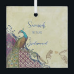 Navy & Berry Berry Elegant Damask Peacock Wedding Ornament Aus Glas<br><div class="desc">Navy und Berry Berry Elegant Damask Peacock Hochzeitseinladungen Verlobung,  Jubiläum,  Hochzeit Ihres Fotos Wrapped Canvas Fotos</div>