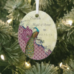 Navy & Berry Berry Elegant Damask Peacock Wedding Ornament Aus Metall<br><div class="desc">Navy und Berry Berry Elegant Damask Peacock Hochzeitseinladungen Verlobung,  Jubiläum,  Hochzeit Ihres Fotos Wrapped Canvas Fotos</div>