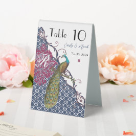 Navy & Berry Berry Elegant Damask Peacock Wedding Tischaufsteller