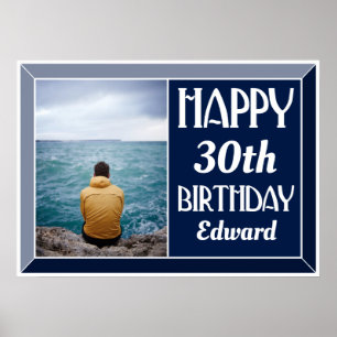 Navy Beveled Art Deco Geburtstags-Foto Poster