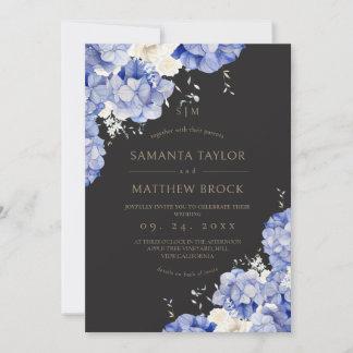 Navy Black Flowers ⎮Elegante Hochzeits-Einladungsk Einladung