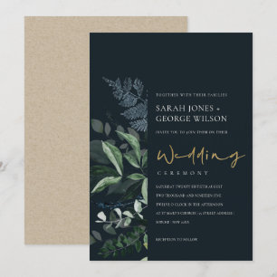 Navy Black Green Leafy Foliage Wedding Invite Dankeskarte