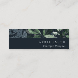 Navy Black Green Leafy Tropical Foliage Fern Mini Visitenkarte