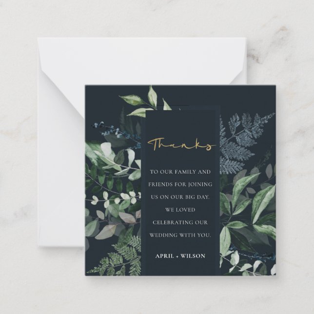 Navy Black Green Leafy Tropical Foliage Vielen Dan Mitteilungskarte (Vorderseite)