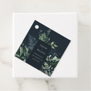 Navy Black Green Leafy Tropical Foliage Wedding F Geschenkanhänger