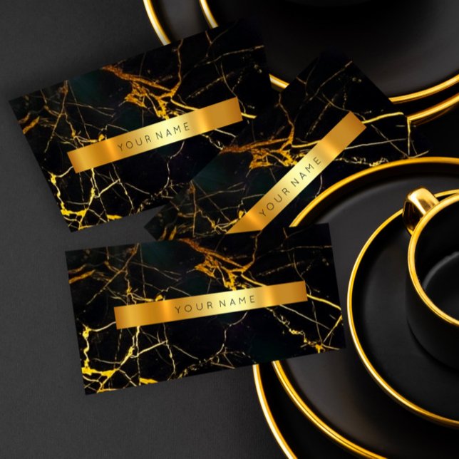 Navy Black Grungy Gold Marble Vip Business Card Visitenkarte (Navy Black Grungy Gold Marble Vip Business Card)