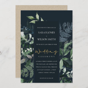 Navy Black Leafy Tropical Foliage Wedding Invite Dankeskarte