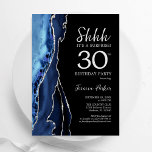 Navy Black Silver Agate Überraschung 30. Geburtsta Einladung<br><div class="desc">Marineblau,  Schwarz und Silber überraschen 30. Geburtstag Party Einladung. Elegantes modernes Design mit königsblauen Aquarellfarben,  marmorgeode Hintergrund,  Imitats Glitzer Silber und Typografie Drehbuch Schriftart. Die trendige Einladungskarte eignet sich perfekt für eine stilvolle Damenfeier. Gedruckte Zazzle-Einladungen oder Sofortdownload digitaler Druckvorlage.</div>