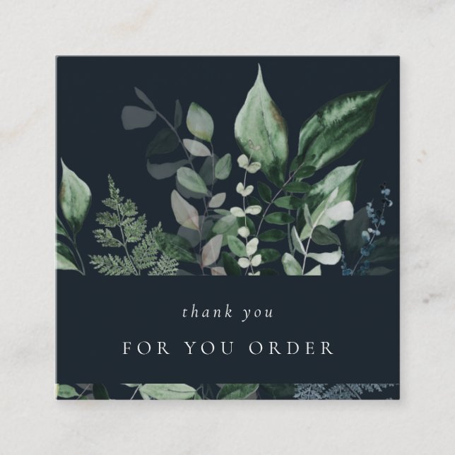 Navy Blätter Tropical Foliage Fern Vielen Dank bes Quadratische Visitenkarte (Vorderseite)