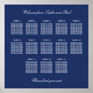 Navy Blau 13 Tisch Hochzeit Sitzordnung Poster