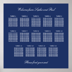 Navy Blau 14 Tische Hochzeits-Sitzplan Poster
