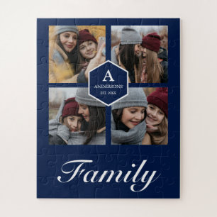 Navy Blau 4 Bilder Familienfoto-Collage Name