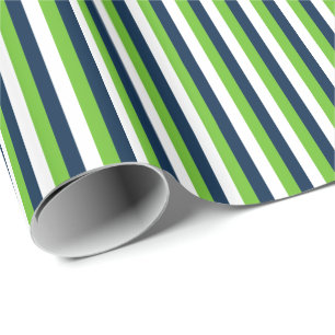 Navy Blau, Action Grün, Weißer Vertikalstreifen Geschenkpapier