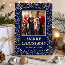 Navy Blau & Antik-Gold Familienfoto Weihnachten
