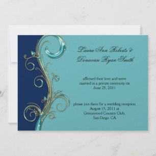 Navy Blau Aqua Gold Verzierte Post-Wedding Einladung