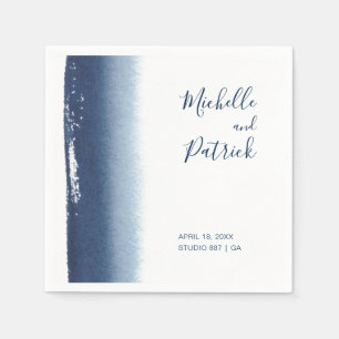 Navy Blau Aquarell Hochzeit Serviette