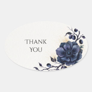 Navy Blau Blumen Berry Hochzeit Danke Ovaler Aufkleber