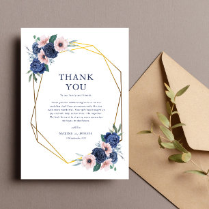 Navy Blau & Blush Blumen Geometrische Hochzeit Dankeskarte