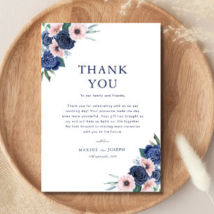 Navy Blau & Blush Blumen Geometrische Hochzeit Dankeskarte