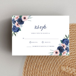 Navy Blau & Blush Blumen Geometrische Hochzeit RSVP Karte