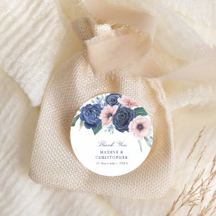 Navy Blau & Blush Blumenhochzeit Runder Aufkleber