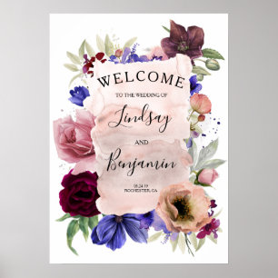Navy Blau Blush Burgund Hochzeits-Willkommensschil Poster