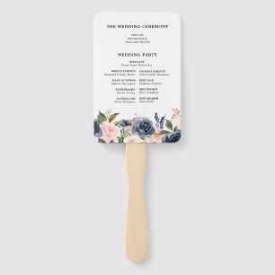 Navy Blau Blush Pink Rose Botanischer Handfächer
