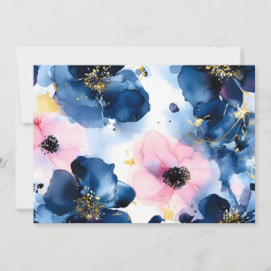 Navy Blau Blush Rosa Gold Aquarell Blumen Ankündigung