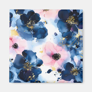 Navy Blau Blush Rosa Gold Aquarell Blumen Magnet