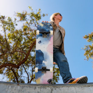 Navy Blau Blush Rosa Gold Aquarell Blumen Skateboard