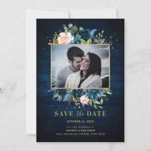 Navy Blau Blush Rustikale Botanische Fotografie Save The Date