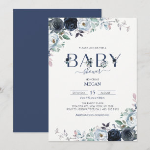 Navy Blau Boho Florale Babyparty-Einladung Einladung