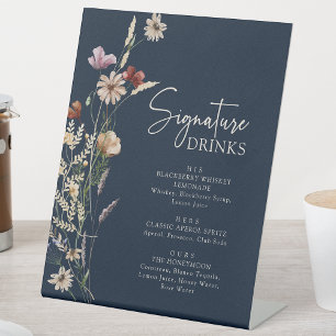 Navy Blau Boho Signature-Drinks-Podest-Schild Sockelschild