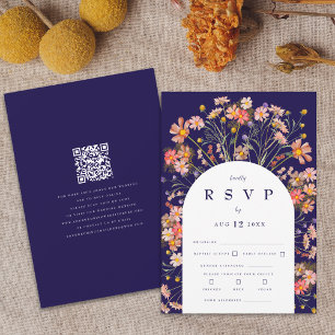 Navy Blau Boho Wildblumen Rustikale Florale Hochze RSVP Karte