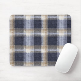 Navy Blau Braun Creme Kariert Gestreift Mousepad
