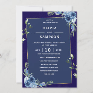 Navy Blau Burgund Gold Rosa Hochzeit Einladung