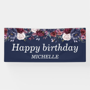 Navy Blau Burgunder Rot Florales Happy Birthday Na Banner
