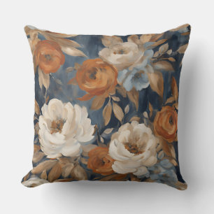Navy Blau Burnt Orange Aquarell Blumen Kissen