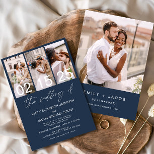 Navy Blau Die Hochzeit von Foto Minimalistische Ho Einladung