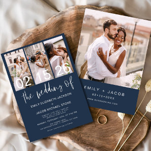 Navy Blau Die Hochzeit von Foto Minimalistische Ho Einladung