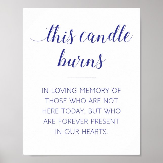 Navy Blau diese Kerze Burns Gedenkfeier Hochzeit Poster (Vorne)