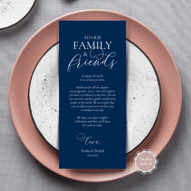 Navy Blau, Dinner Place Einstellung Danke Karte (Wedding Dinner Place Setting Thank You Card, Modern Romantic Script, Plate Decor, Navy Blue)
