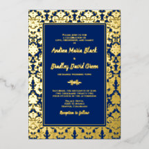 Navy Blau Echtes Goldfolie Damast Hochzeit